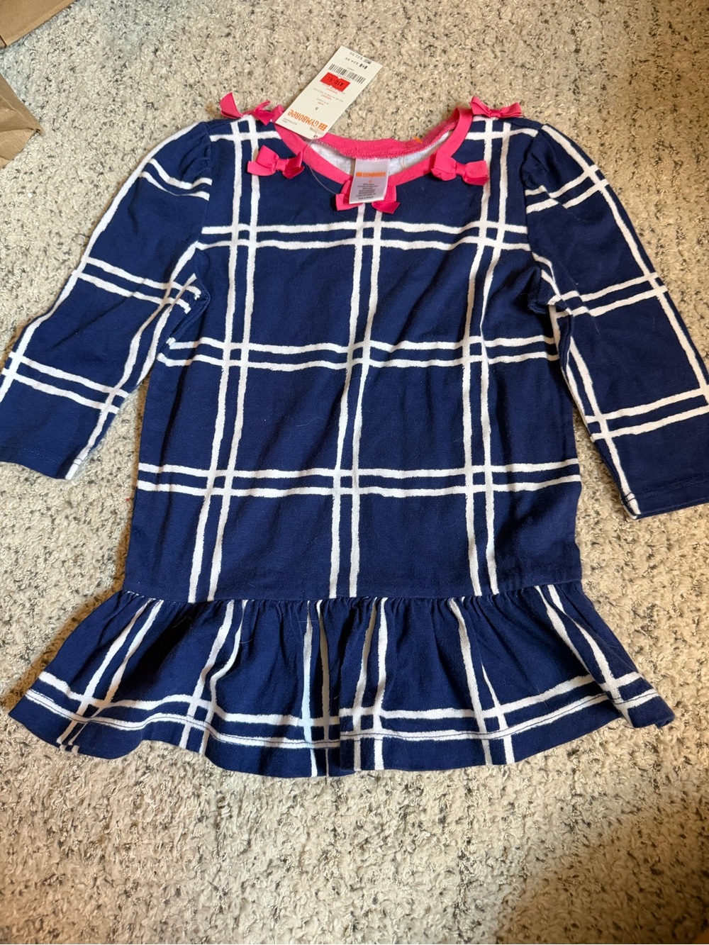 Gymboree Navy and White Plaid Dress with Pink Bow Accents nwt size 5